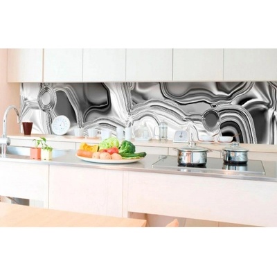 DIMEX KI-350-101 Fototapeta do kuchyne Tekutá chrómová strieborná, rozmery 350 x 60 cm