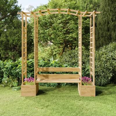 OMAXI Zahradní pergola s lavicí a truhlíky impregnovaná borovice 880302