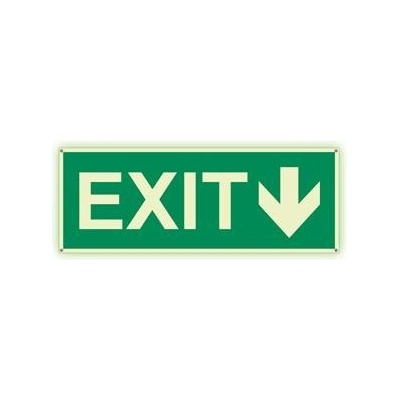 EXIT se šipkou - fotoluminiscenční tabulka s dírkami, plast 2 mm 300x120 mm