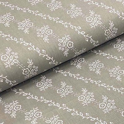 Bavlněné P0452 plátno šedé, bílý květinový motiv, š.140