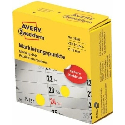 Etikety kruhové 19mm Avery žlté v dispenzore AV003856