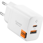 Spigen Зарядно за стена Spigen Essential (EE202EU) - USB + Type-C, 20W - Бяло