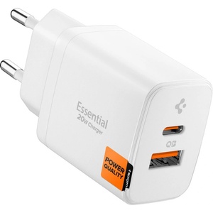 Spigen Зарядно за стена Spigen Essential (EE202EU) - USB + Type-C, 20W - Бяло