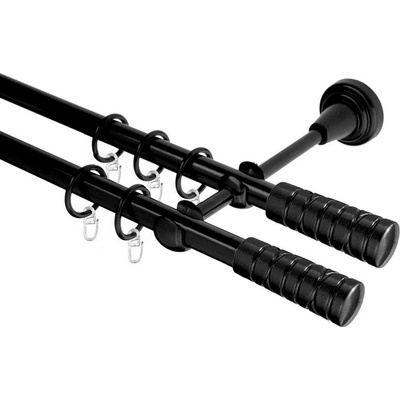 OK-GarnýžeCZ Garnýž kovová dvouřadá 16mm Torino Double černá 350 cm do stěny / kroužky s háčkem
