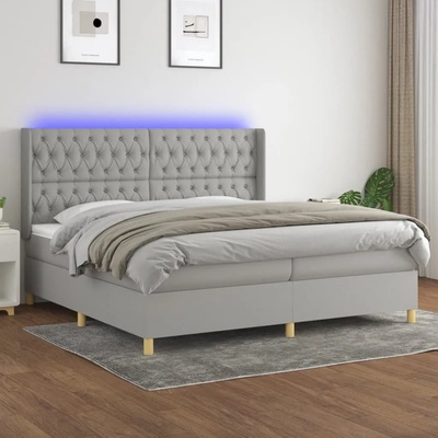 vidaXL Боксспринг легло с матрак и LED, светлосиво, 200x200 см, плат (3139141)