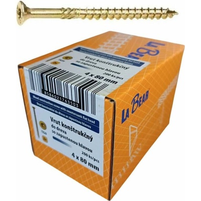 Konštrukčná skrutka TORX 4x80 mm – žltý zinok, 200 ks