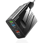 Techsuit - Премиум зарядно за стена PentaXPower (CHC1) - 3x USB, 2x Type-C PD 25W, 65W, GaN, бързо зареждане - черно (KF2348532)