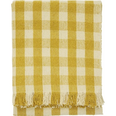 MADAM STOLTZ Prehoz z recyklovanej bavlny Checked Yellow 125 x 175 cm