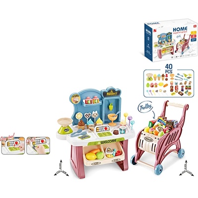 EmonaMall Детски комплект супермаркет с количка за пазаруване EmonaMall - Код W4921 (W4921-200794309-2002007943098)