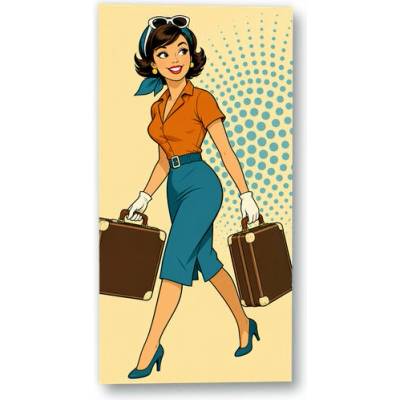 Plakát – Retro cestovatelka se dvěma kufry 60 × 120 cm Bez rámu Ano Bez rámu