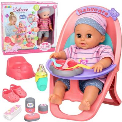 LeanToys Panenka čůrá, blábolí, pláče, mluví 12 zvuků, příslušenství, židlička