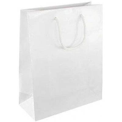 Papírová taška bílá Milano 250x110x310 mm LESKLÁ laminace