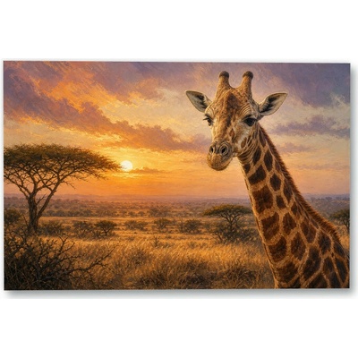 Plakát – Žirafa v savaně při nízkém slunci 135 × 90 cm Bez rámu Ne Bez rámu