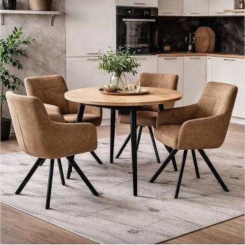 ЕВРОМАР Разтегателна трапезна маса sendo кръгла натурален дъб /черно