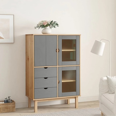 vidaXL Висок шкаф OTTA, кафяво и сиво, 85x43x125 см, бор масив (351307)