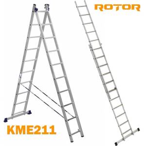 ROTOR Стълба алуминиева, сгъваема, 2x11 стъпала, 5.4 м, ROTOR KME211 (KME211)