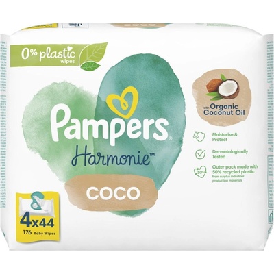 Pampers Harmonie Coconut ubrousky vlhčené Plastic Free 4 x 44 ks