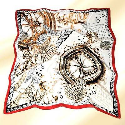Classic Scarf Šátek s mořským motivem v kontrastní bílé černé a červené