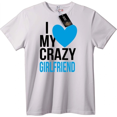 NOONEBRAND Тениска Обичам луда приятелка - 2XL, White