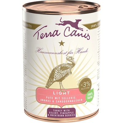 Terra Canis 12x400г Light Terra Canis, консервирана храна за кучета - пуешко със целина, ананас и плодове от морски зърнастец