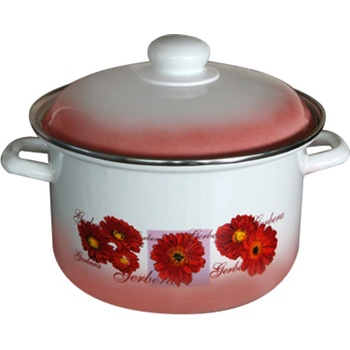 20 см (3, 75 л. ) емайлирана тенджера с метален капак разцветка Гербери