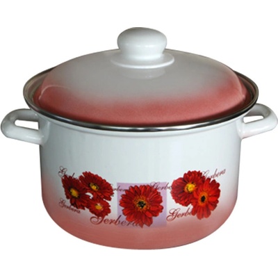 20 см (3, 75 л. ) емайлирана тенджера с метален капак разцветка Гербери