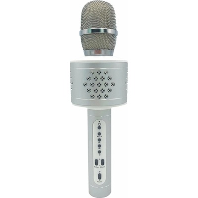 Mikrofón karaoke Bluetooth strieborný na batérie s USB káblom