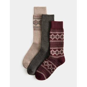 Marks & Spencer Опаковка 3 чифта шарени чорапи с вълнен добавък Marks & Spencer бежав Marks & Spencer | Bezhov | МЪЖЕ | 6-8.5