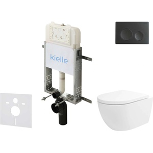 kielle Genesis New - Комплект структура за вграждане, тоалетна чиния Oudee Vortex, Rimless+, SoftClose седалка и бутон Gemini New I, черен мат 30528SZ21 (30528SZ21)