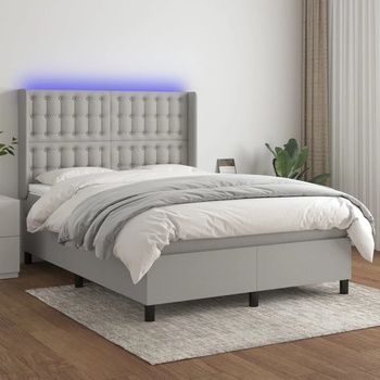 vidaXL Боксспринг легло с матрак и LED, светлосиво, 140x190 см, плат (3138629)