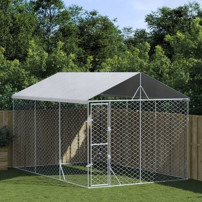 vidaXL Venkovní psí kotec se střechou stříbrný 300 x 4,5 x 250 cm – Zboží Dáma