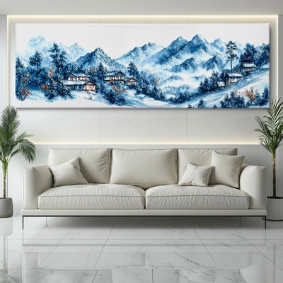 Obraz na plátně - Vesnice Urosima v zimním Japonsku FeelHappy.cz Rozměr obrazu (Šířka x Výška): 120 x 40 cm