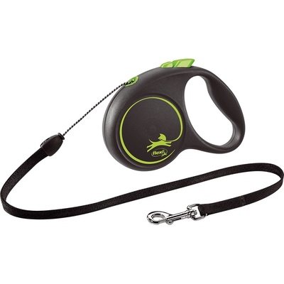 flexi Original каишка, черен дизайн, зелена S - 5 м, до 12 кг - шнур