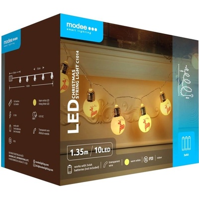 Modee Lighting LED vianočná reťaz 10 LED 1,35m 3xAA teplá biela vianočná guľa