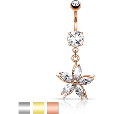 Šperky eshop ocelový piercing do pupíku symbol Hamsa čiré zirkony ozdobné výřezy Z31.09 zlatá