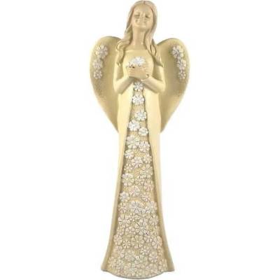 Soška anjel marhuľový s kvietkami 19cm