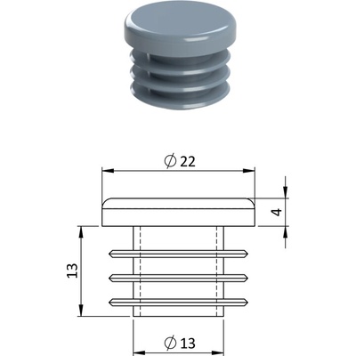 Vnitřní krytka kulatá ø 22 mm, plastová, šedá