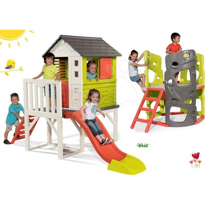 Smoby domček na pilieroch Pilings House s 1,5 m šmykľavkou+preliezačka Multi-Activity Tower s tyčou na šplhanie SM810800-5