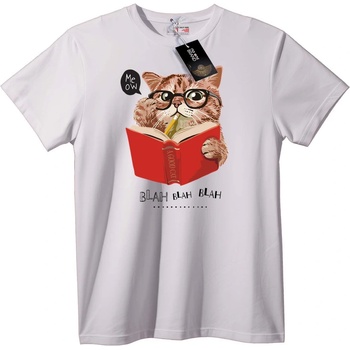 NOONEBRAND Тениска Котка с книга и очила - XL, White