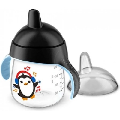 Philips AVENT Неразливаща се чаша с твърд накрайник 260мл, 12м+ Пингвин, черна (00A.0484.002)
