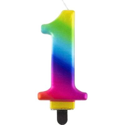 Svíčka - číslice "1" duhová 8cm 1 ks