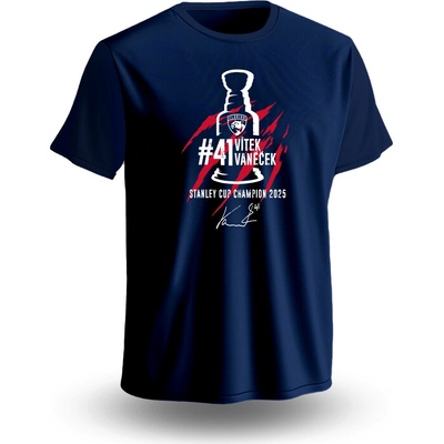 Pánské tričko Vítek Vaněček #41 Stanley Cup Champion 2025 Florida Panthers NHL Navy