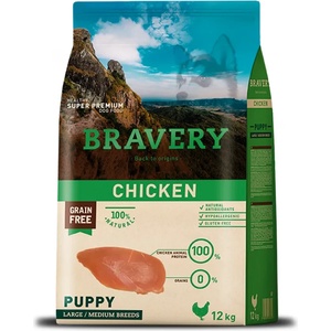 Bravery Chicken Medium & Large Breeds Puppy/Junior - Пълноценна храна за подрастващи кученца от средни и едри породи с пилешко 12 кг