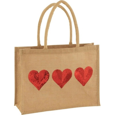 Plážová jutová taška s flitrovými srdiečkami Beach Bag Jute 43*16*33 cm J-Line by Jolipa