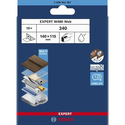 BOSCH Oboustranné flexibilní brusivo Expert W480 web, G240, 10ks (2.608.902.387)