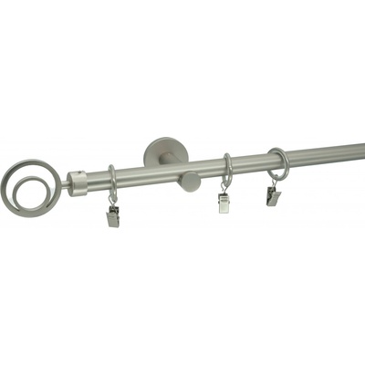 Kovovégarnýže Garnýž Orbio modern 19 mm matný nikl Dvouřadá 120 cm Kroužky s žabkou