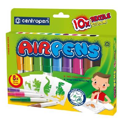 Fúkacie fixky CENTROPEN - 1539/10 Textile Colours - sada 10 ks + 8 šablón