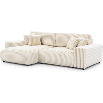 ROPEZ Кремав разтегателен ъглов диван от рипсено кадифе с място за съхранение (ляв ъгъл) Sarina - Ropez (Sarina Narożnik L z f.spania - Lewa OT Vito 23 Standard)
