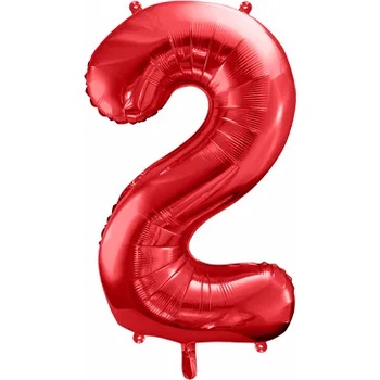 Image 1 of PartyDeco Фолиев балон за рожден ден номер 2 червен 86 см