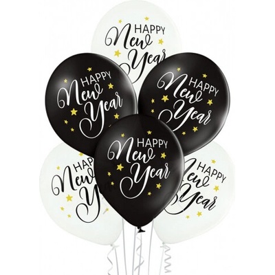 Latexové balonky bílo černé Happy New Year 30 cm